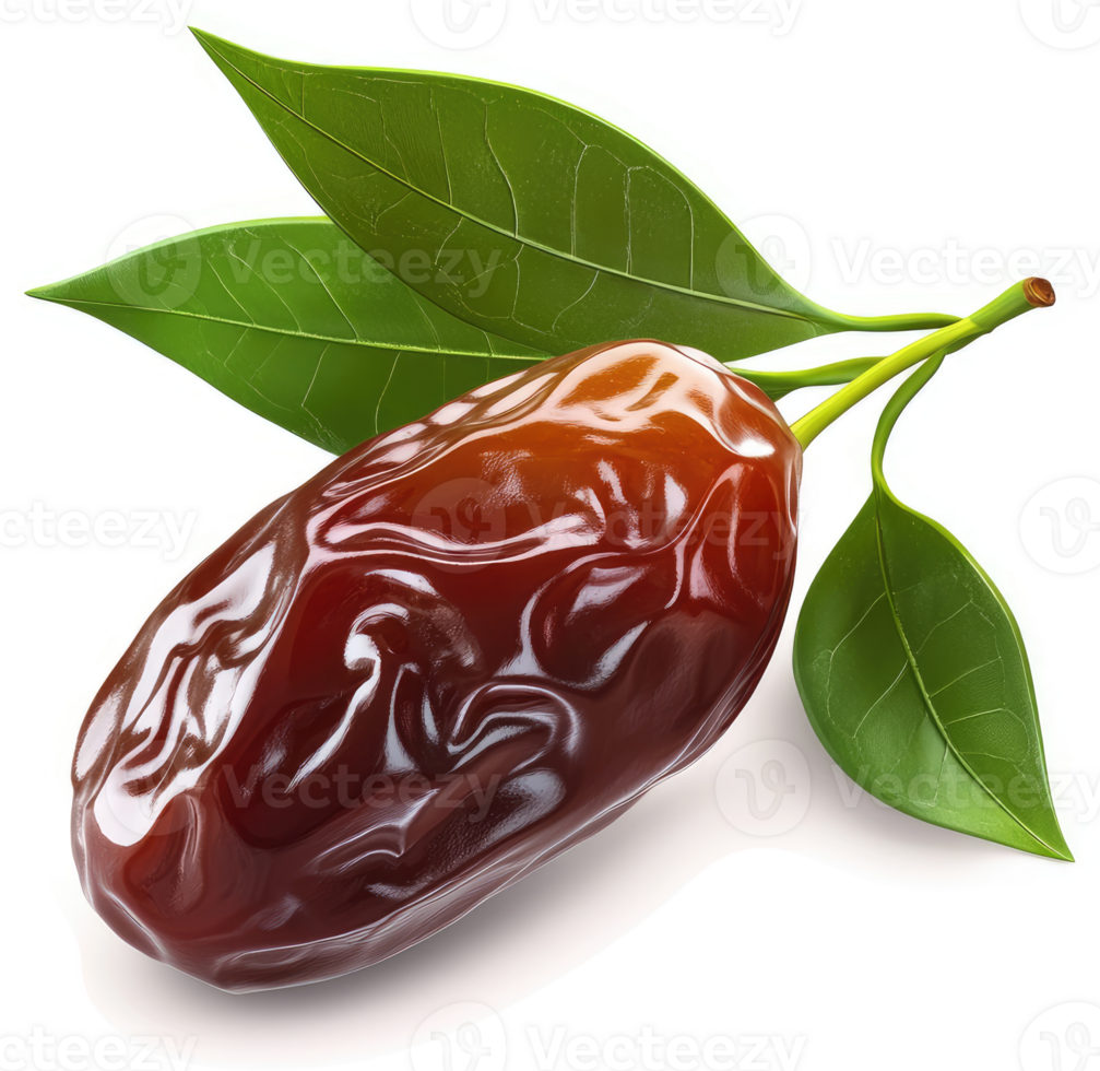 Fresh, plump date fruit on a stem with leaves. png