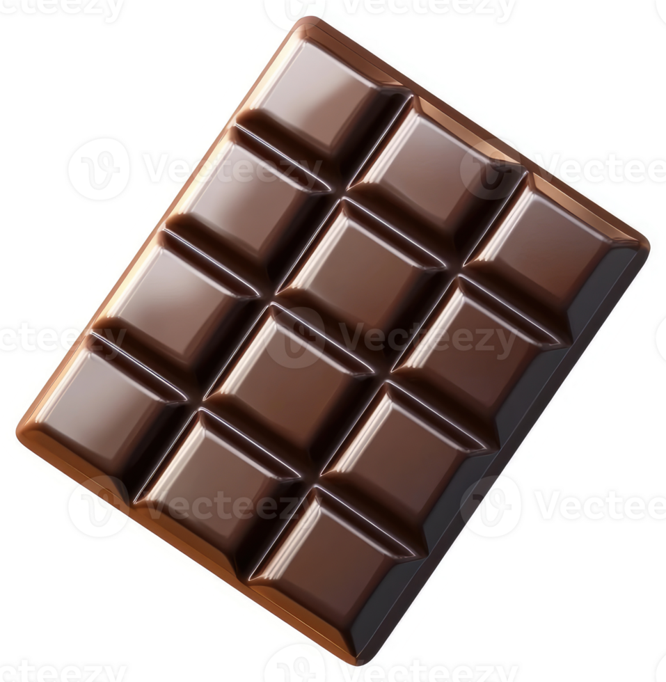Rectangular dark chocolate bar, divided into squares. png