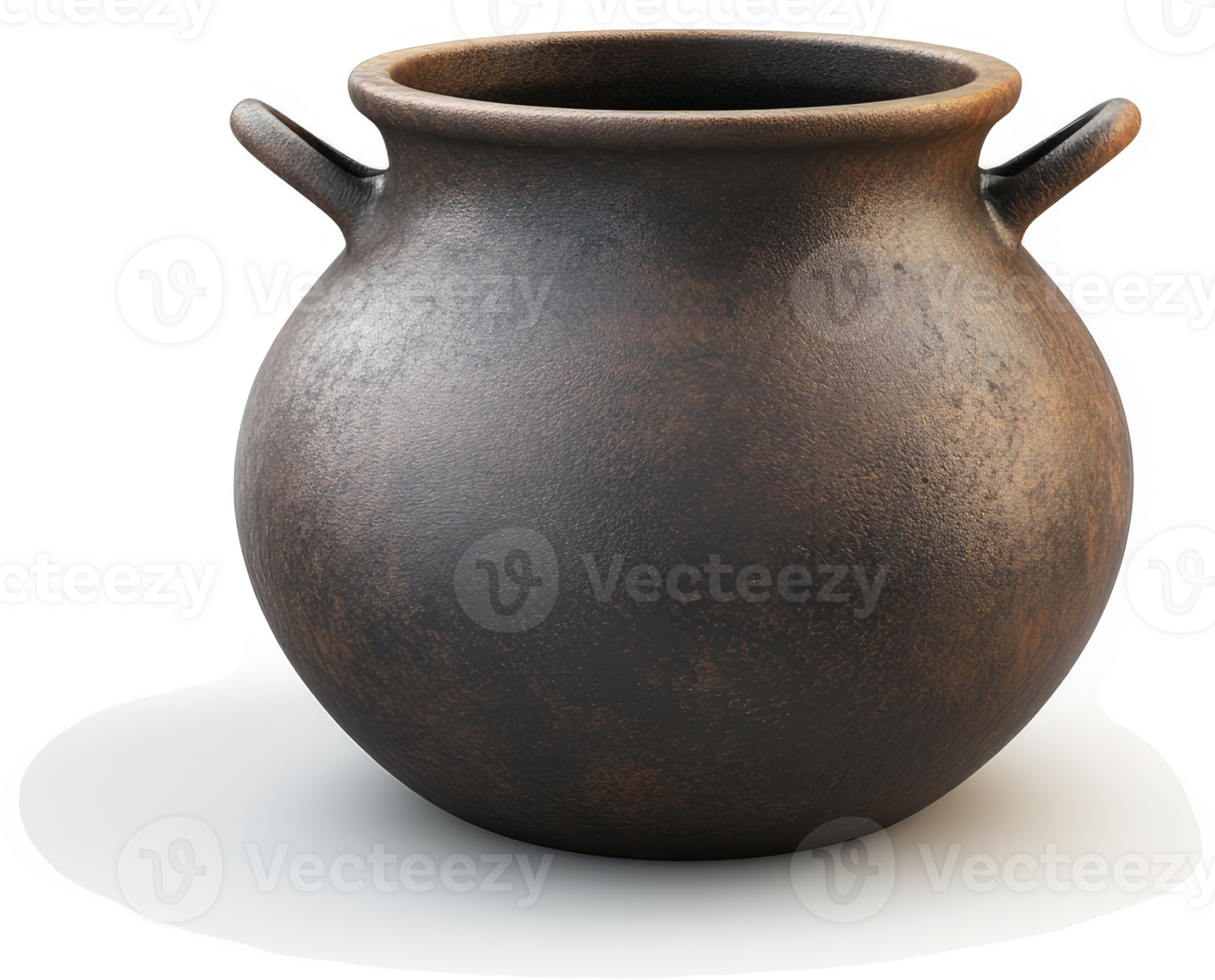 Dark, aged cooking pot with handles. png