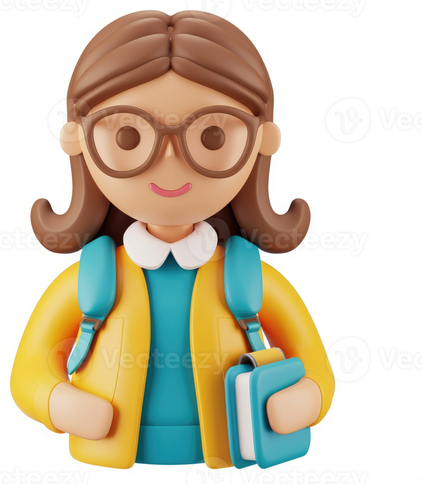 Smiling student character with glasses and backpack. png