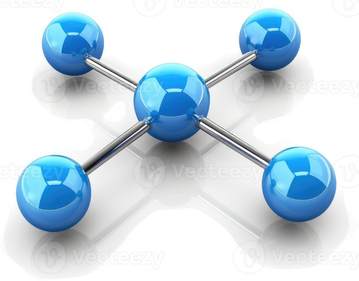 Four interconnected spheres illustrate a network structure. png
