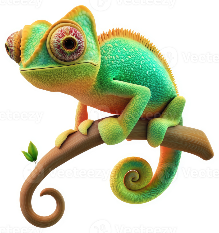 Vibrant Chameleon Perched on a Branch. png
