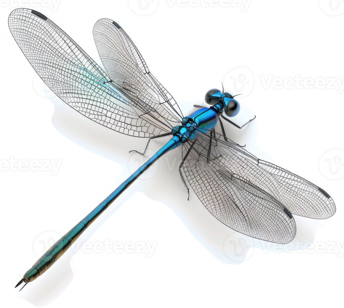 Detailed illustration of a vibrant blue dragonfly. png