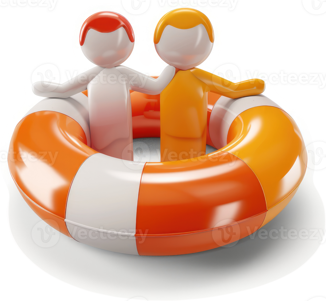 Two figures safely nestled within a life preserver. png