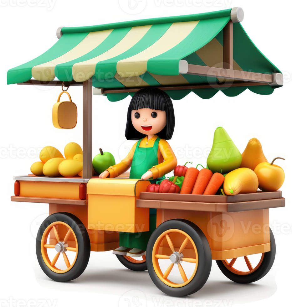 Cartoon depiction of a mobile fruit stand vendor. png