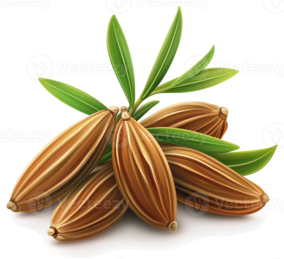 Cluster of sesame seeds with leaves. png
