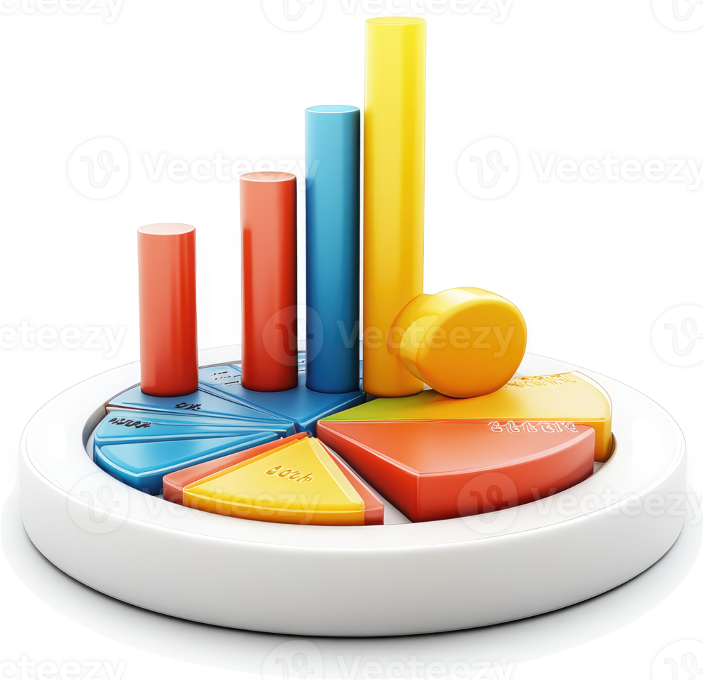Colorful bar and pie charts illustrating comparative data analysis. png