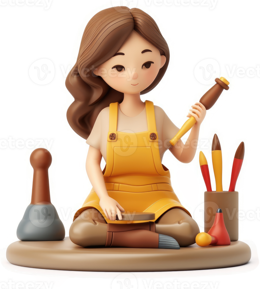 Smiling cartoon artist working with art supplies. png