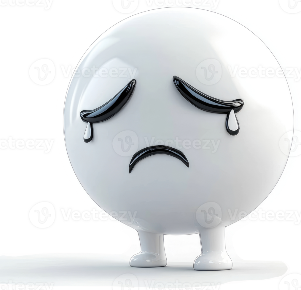 Round, sad emoji with teary eyes. png