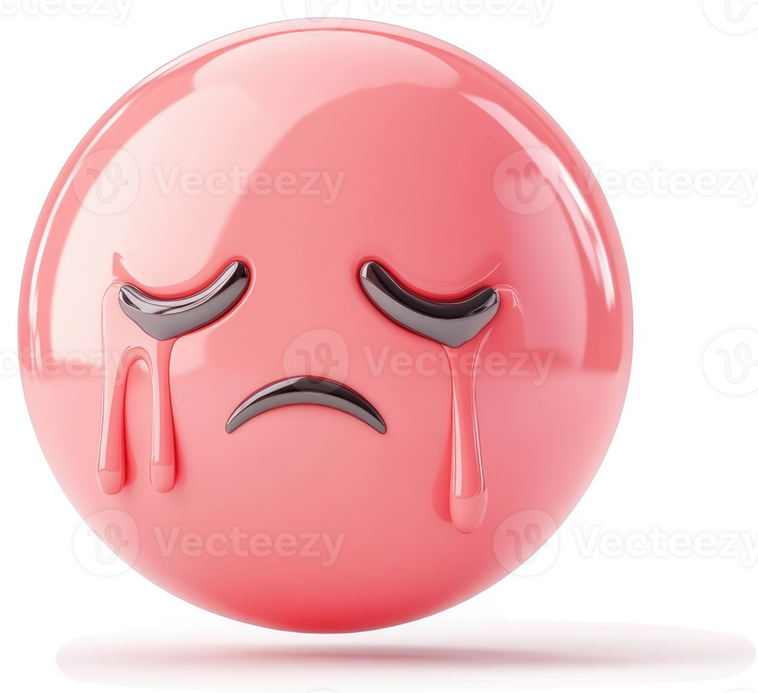 Round pink emoji with teardrops, conveying sadness. png