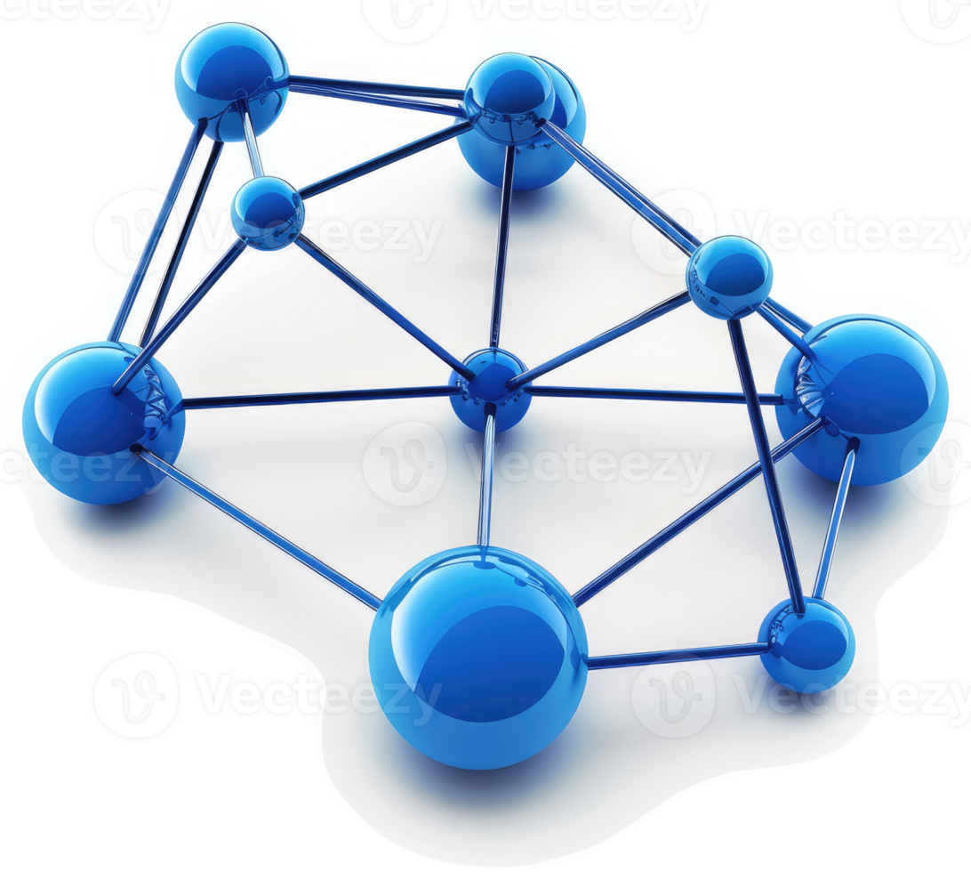 Interconnected network of vibrant blue spheres. png