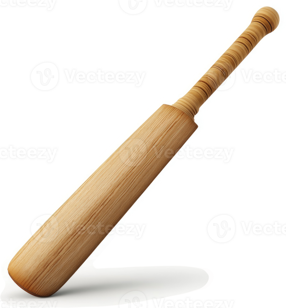 Wooden cricket bat angled against a black background. png