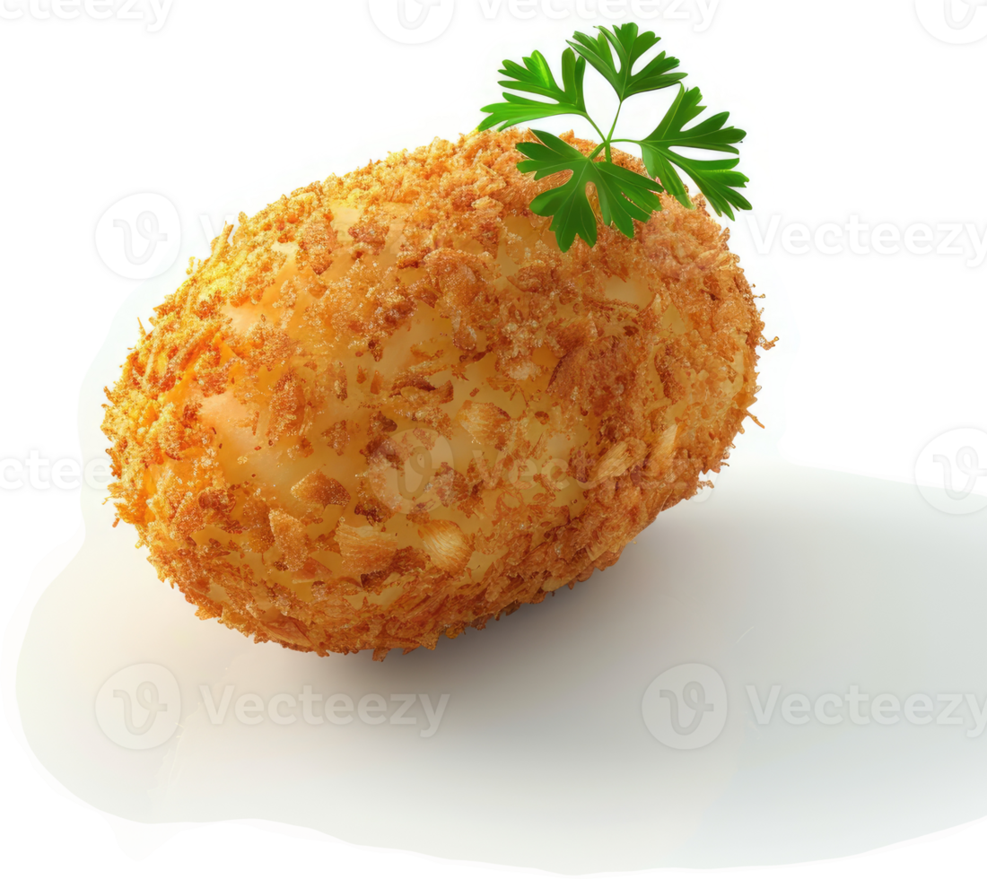 Crispy, golden-brown potato croquette with fresh parsley garnish. png