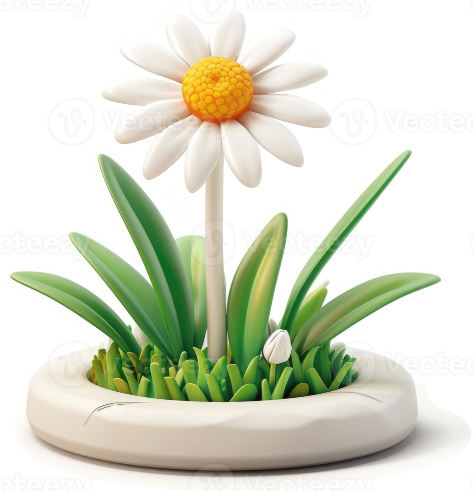 3D rendered daisy in a decorative pot. png