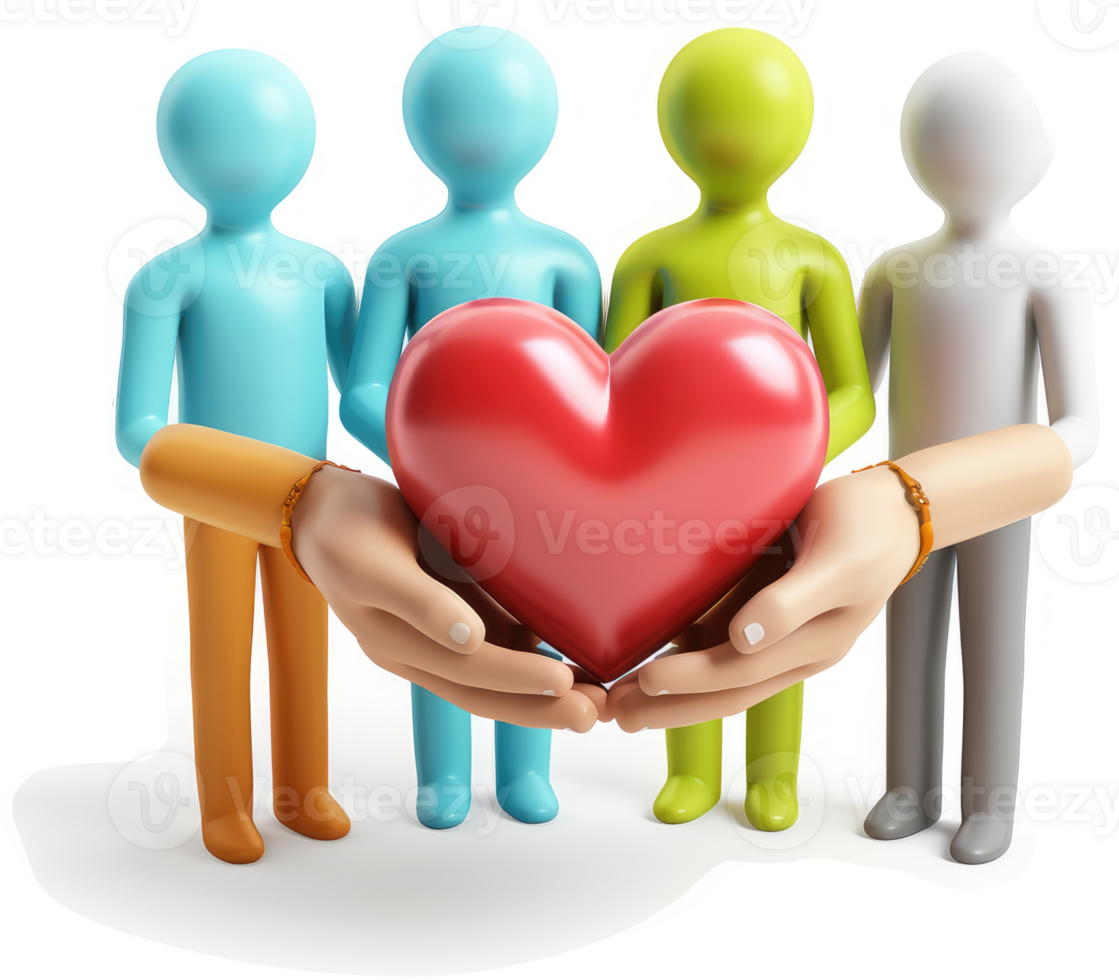 Diverse group holding a heart, symbolizing unity and care. png