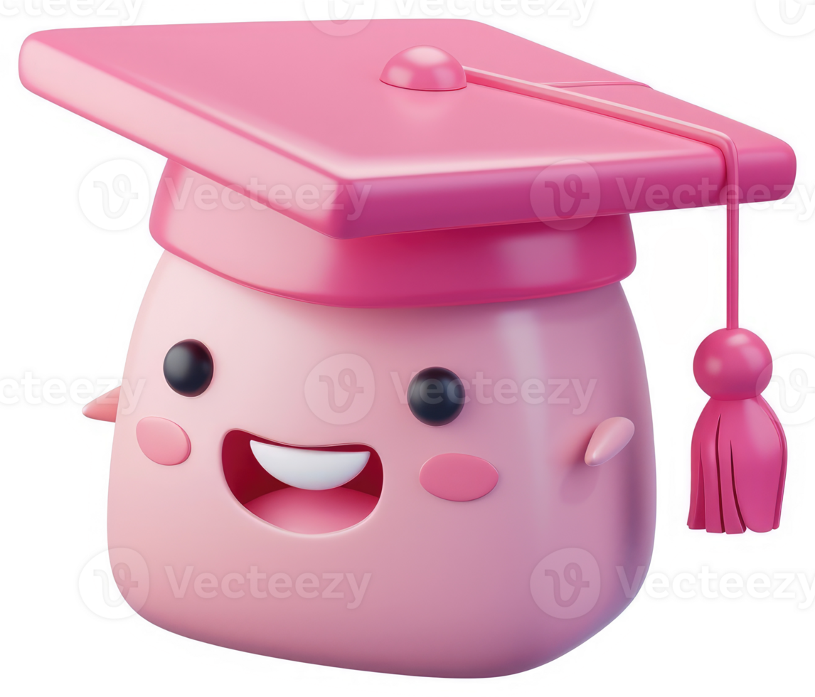 Cheerful pink graduation mascot. png