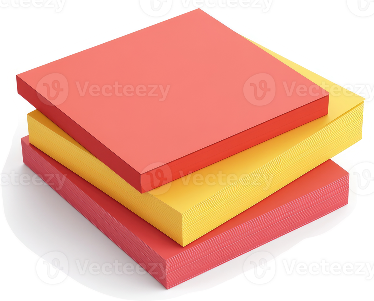 Stacked sticky notes in vibrant colors. png