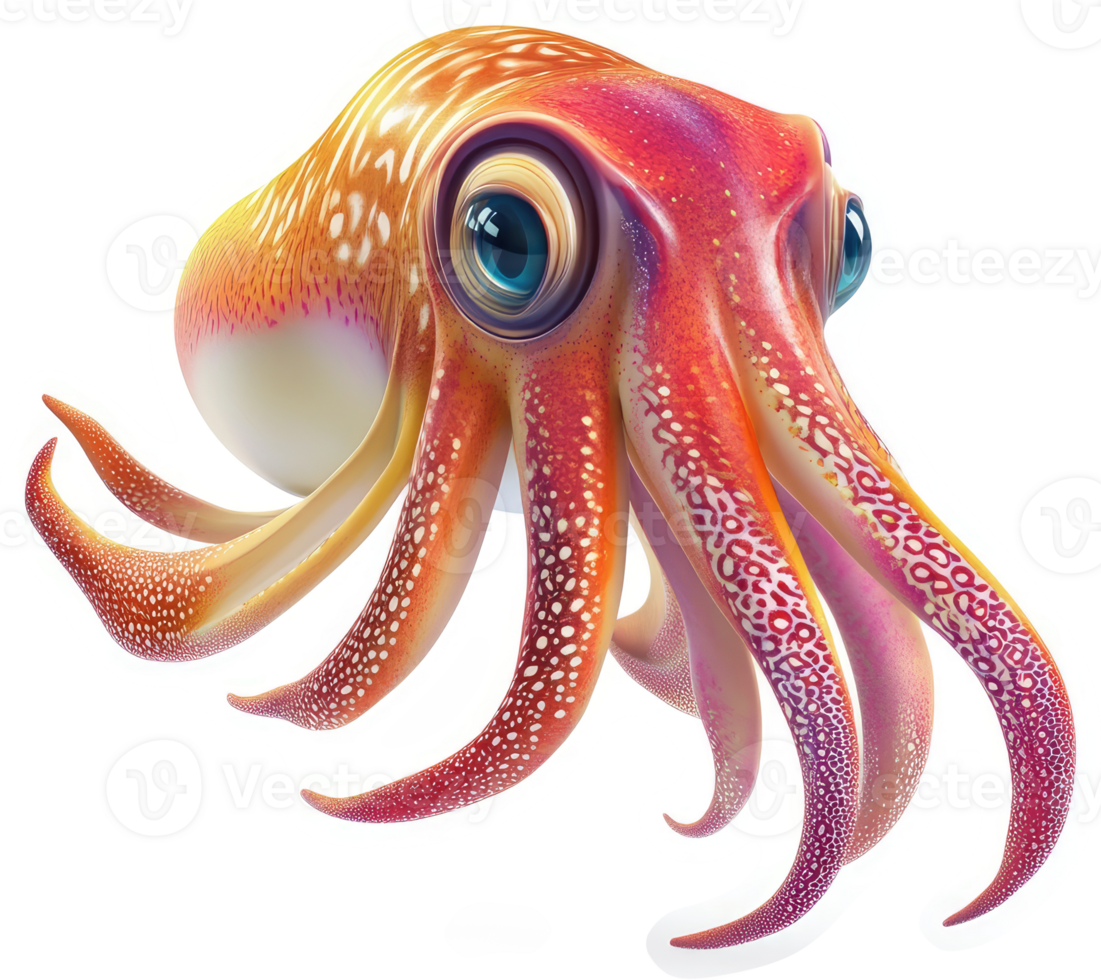 Vibrant cuttlefish cephalopod, displaying vivid colors. png