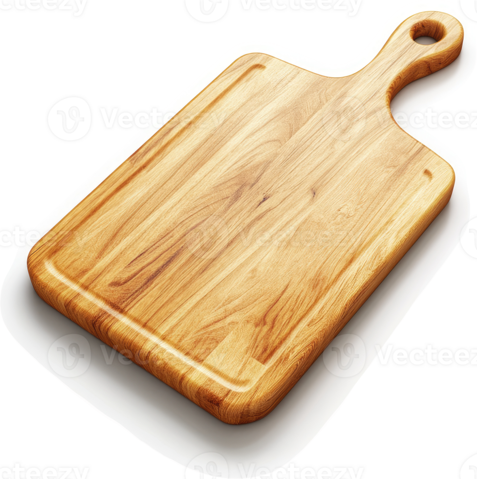 Rectangular wooden cutting board with handle. png