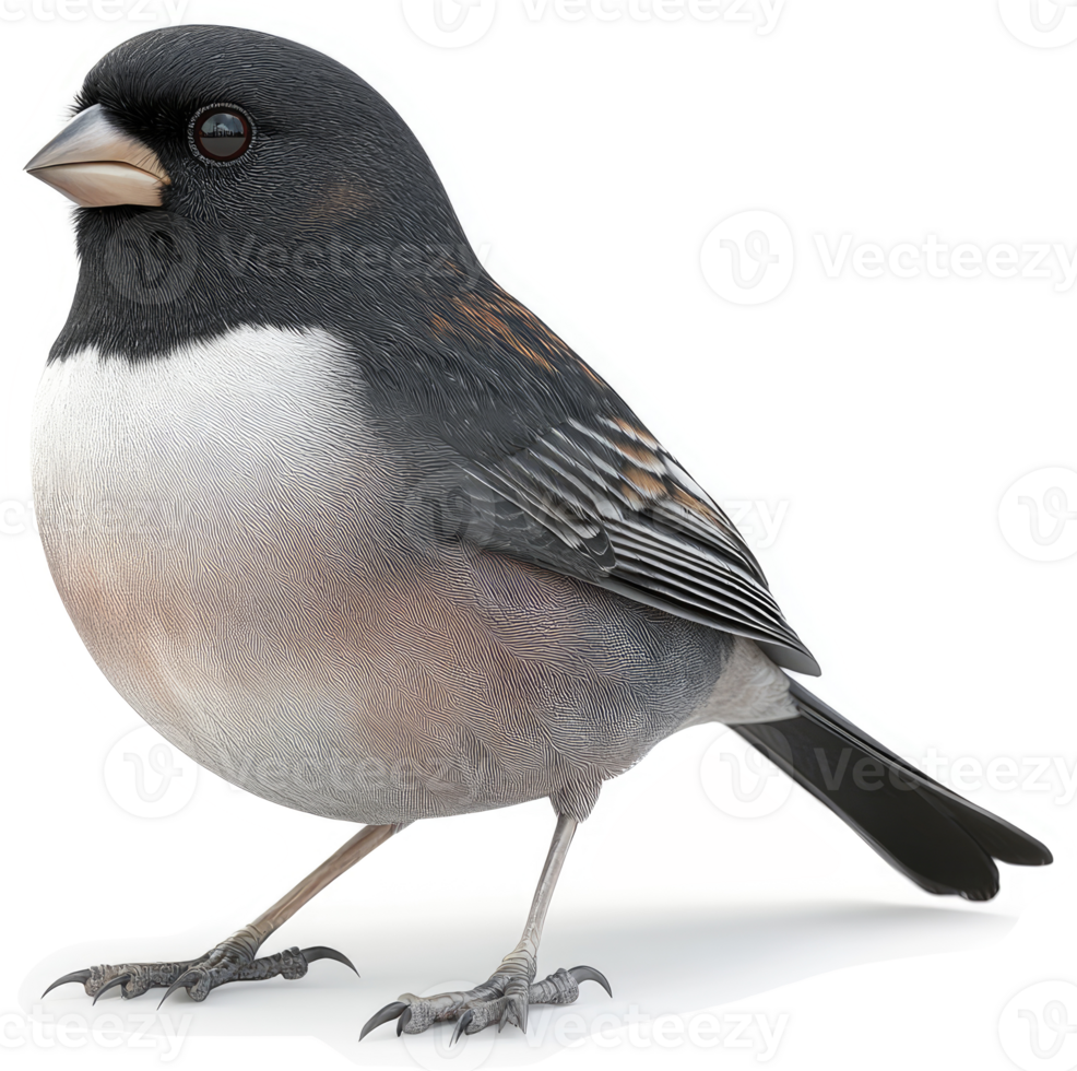 Close-up view of a small, dark-and-light-colored songbird. png