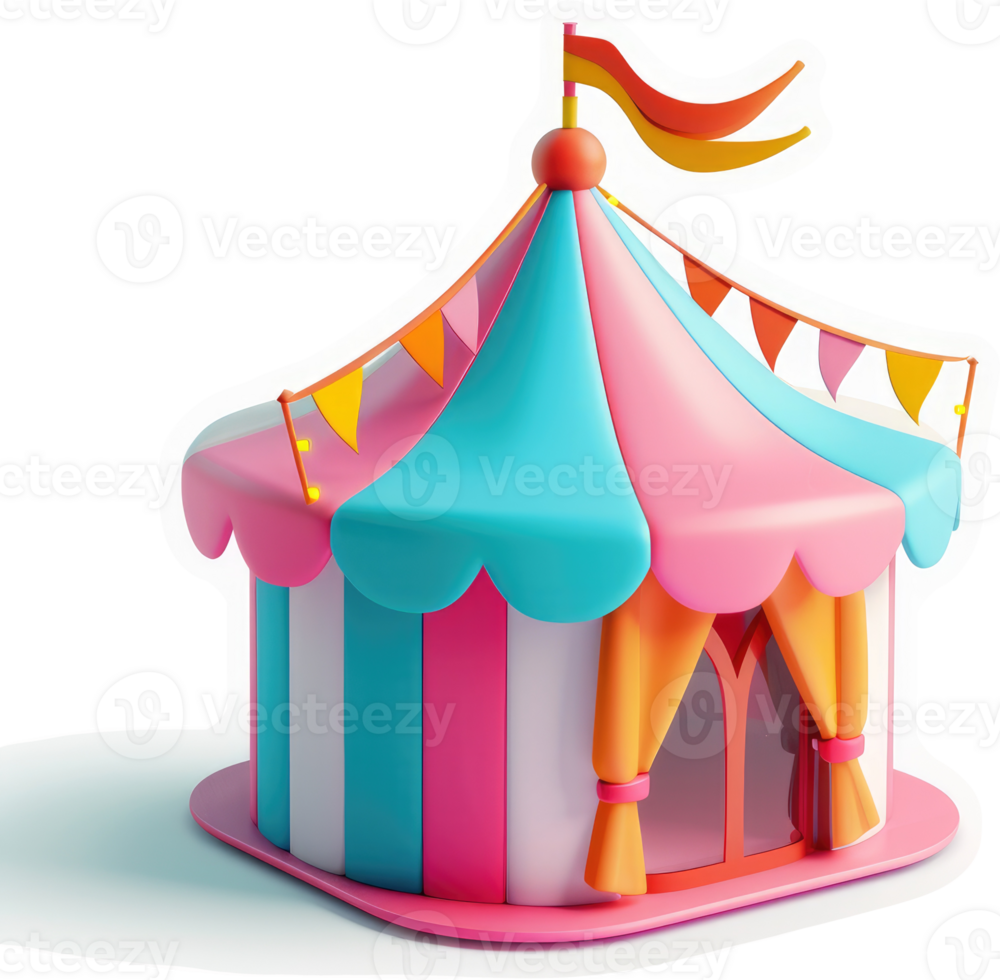 Playful circus tent design, vibrant and colorful. png