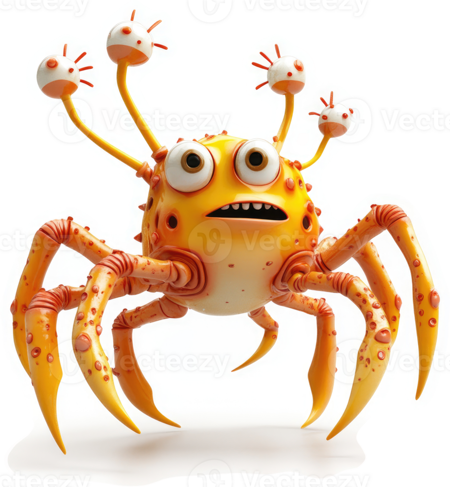 A vibrant, multi-eyed crab-like creature with multiple appendages. png