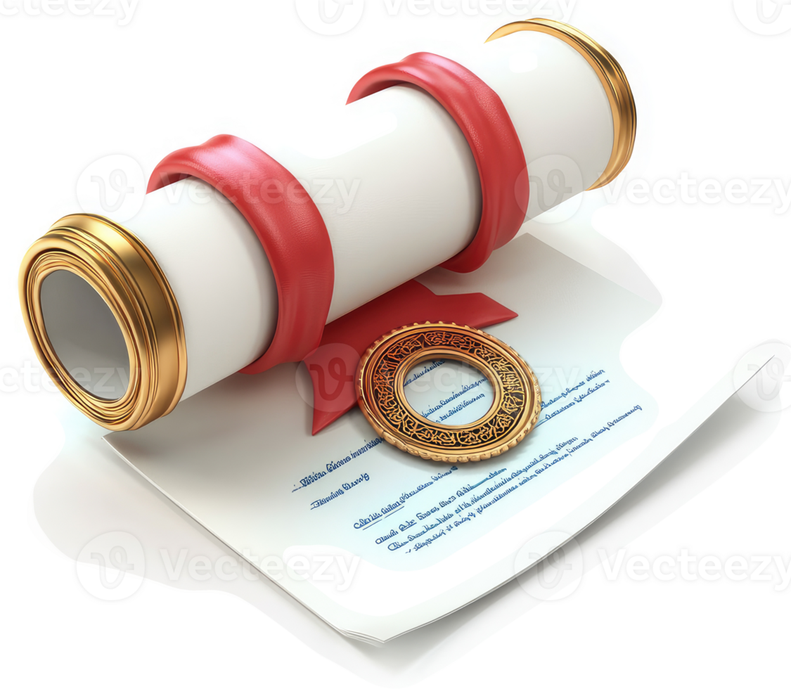 Rolled diploma with red ribbons and gold seal. png