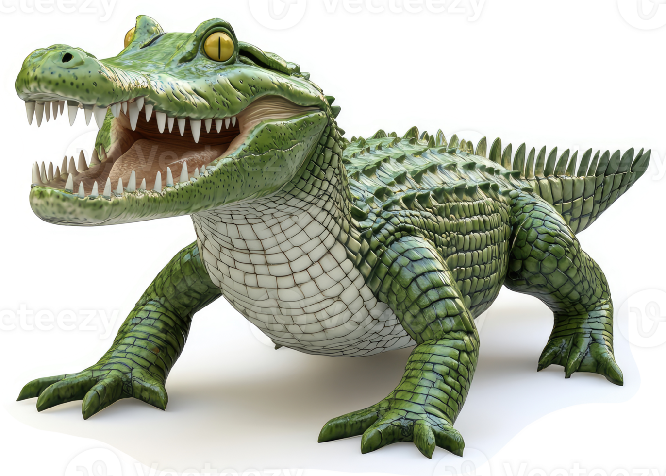 Cartoonish, wide-mouthed alligator with detailed scales. png
