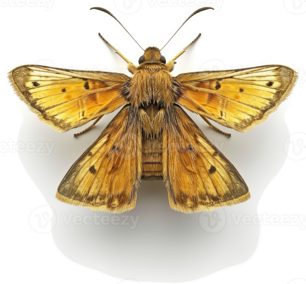 Detailed close-up view of a moth with intricate patterns. png