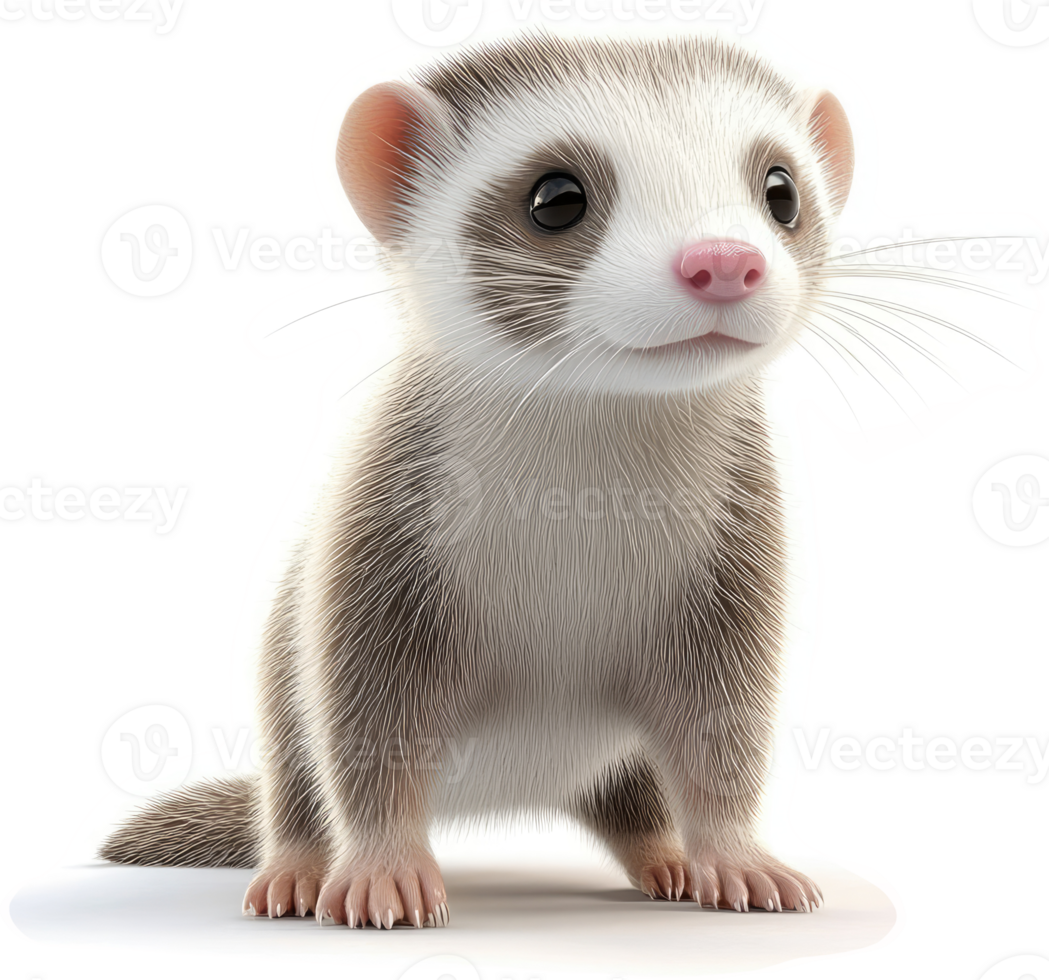 Adorable, fluffy ferret pup in profile view. png