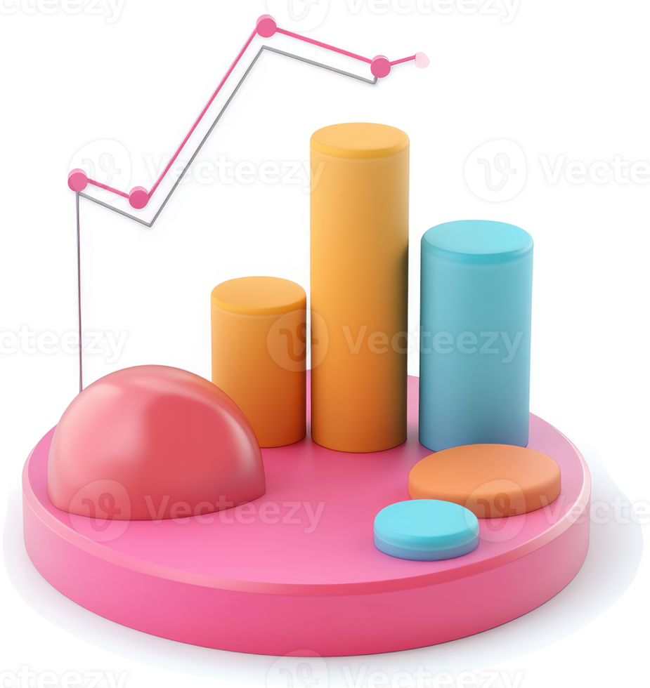 Colorful 3D bar graph illustrating rising data. png