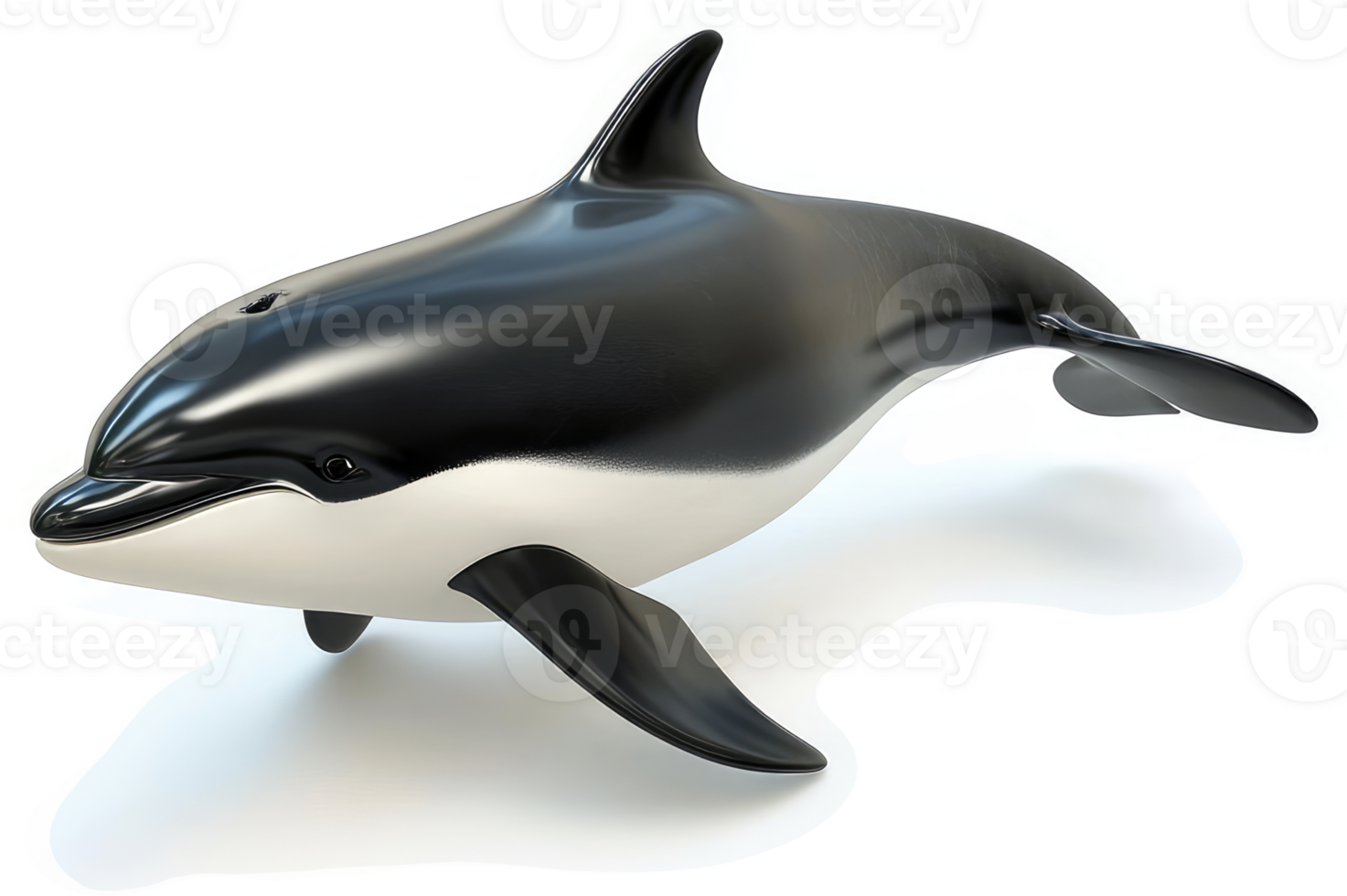 Glossy black and white dolphin illustration. png