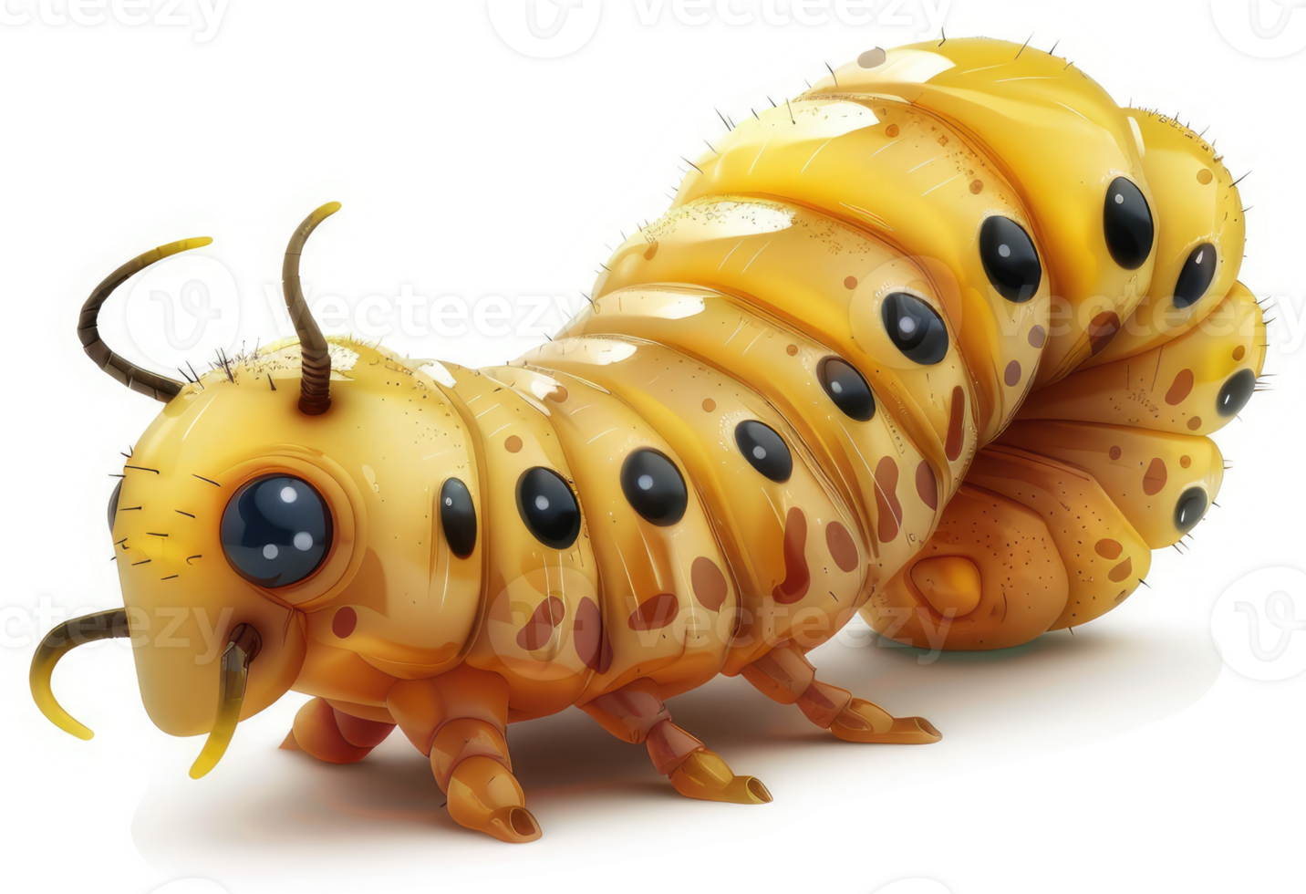 Cartoonish depiction of a vibrant yellow caterpillar. png