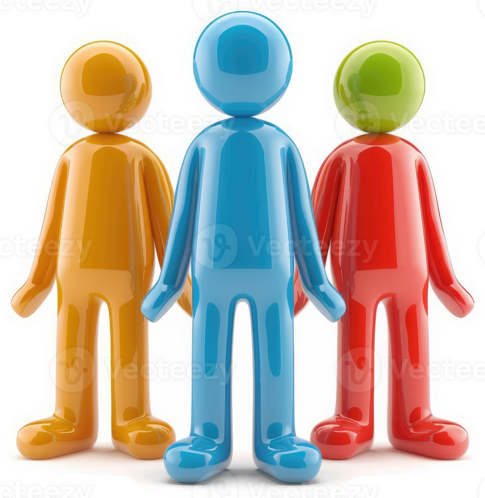 Three colorful figures standing together. png