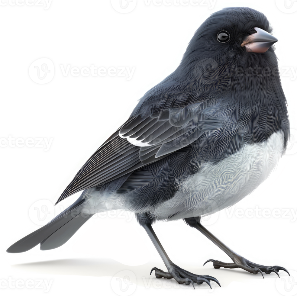Close-up of a small, dark-grey and white songbird. png