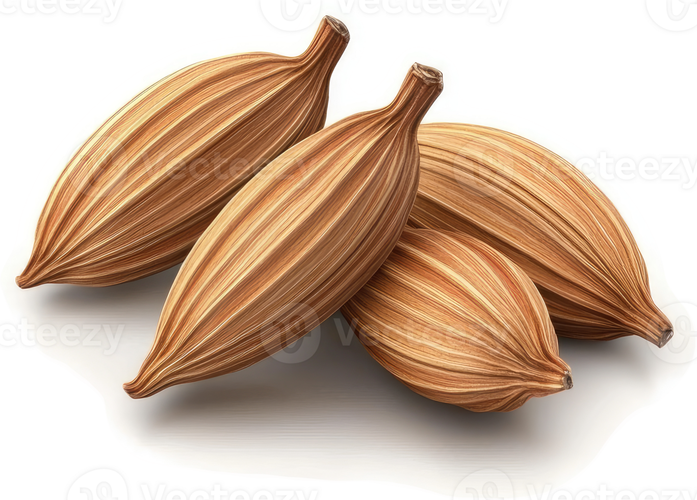 Three whole cardamom pods arranged closely together. png