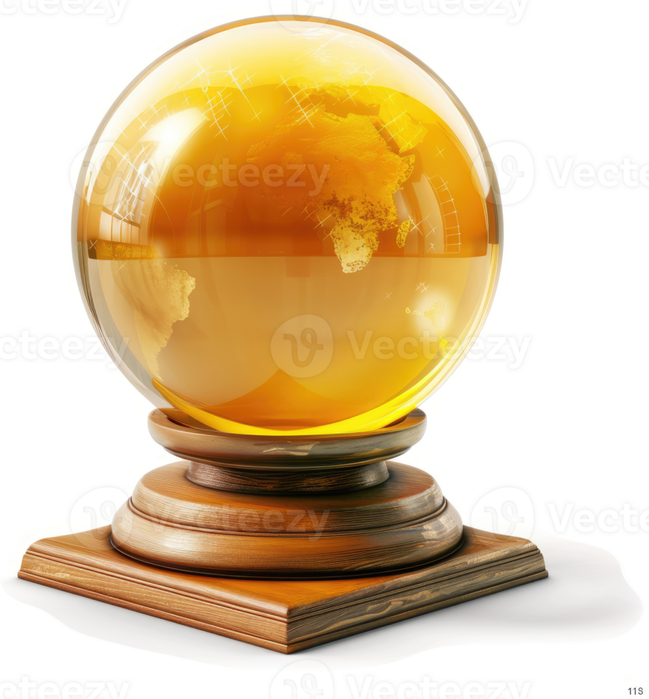 Golden crystal ball depicting a world map. png