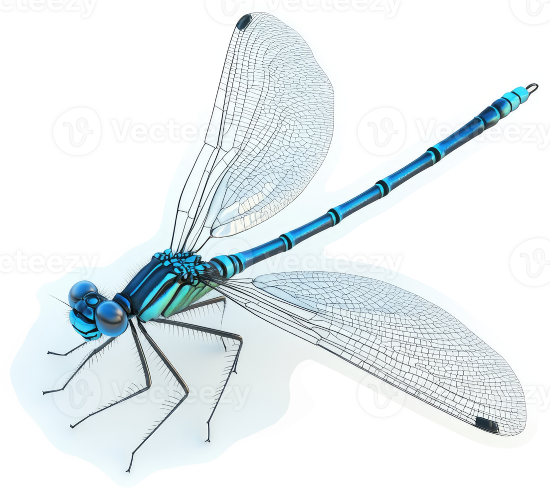 Vibrant turquoise dragonfly in profile view. png