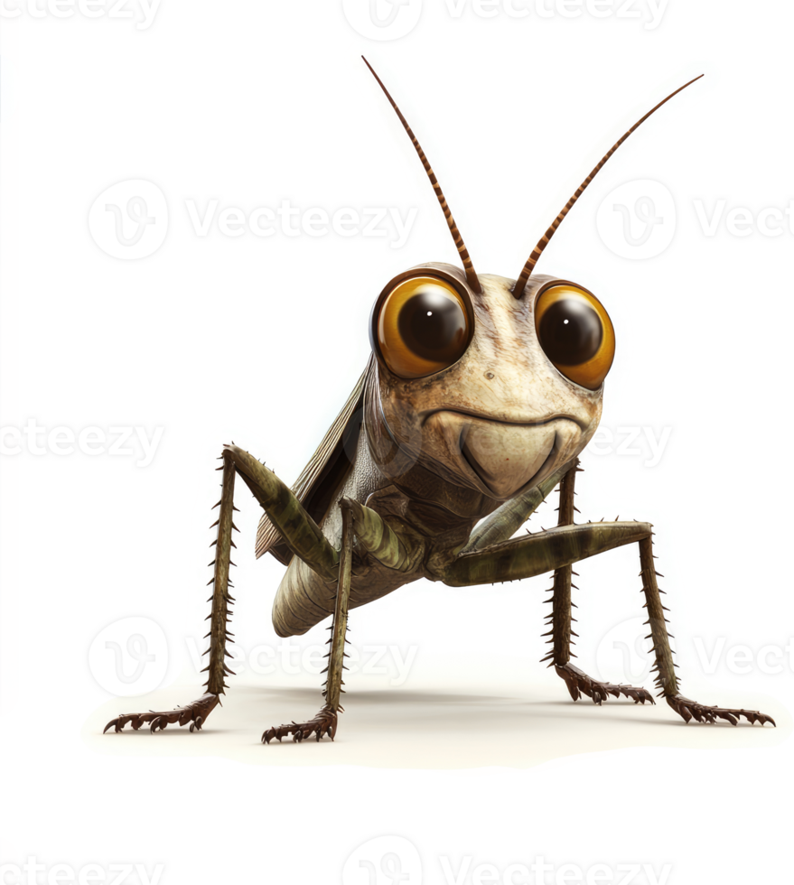 Cartoonish grasshopper with expressive eyes. png