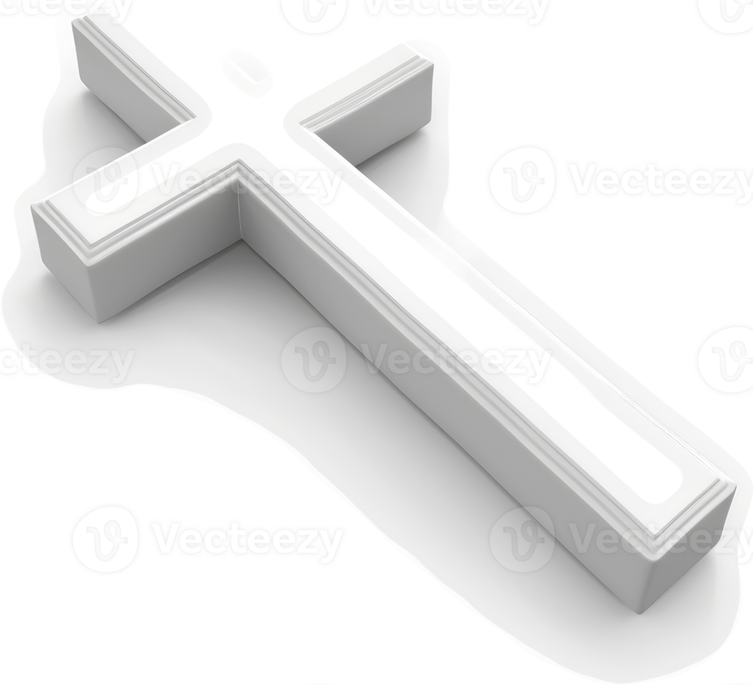 A three-dimensional rendering of a white christian cross. png