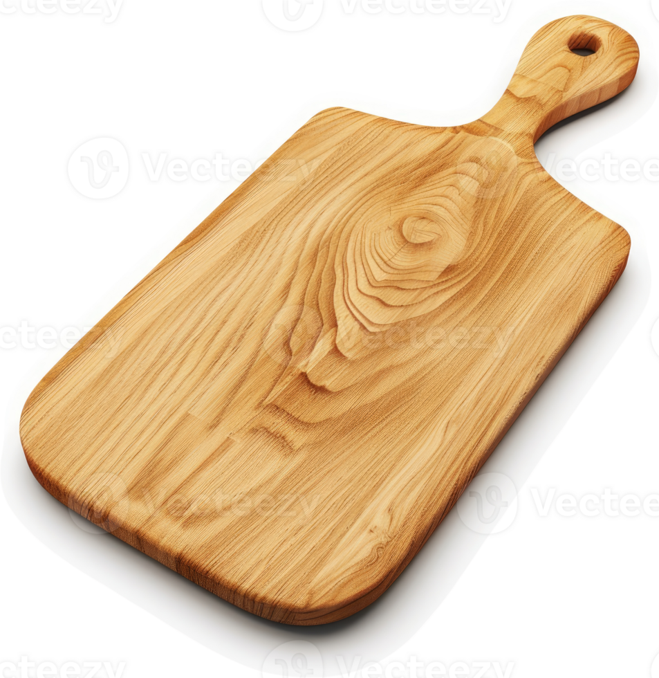 Wooden rectangular cutting board with a handle. png
