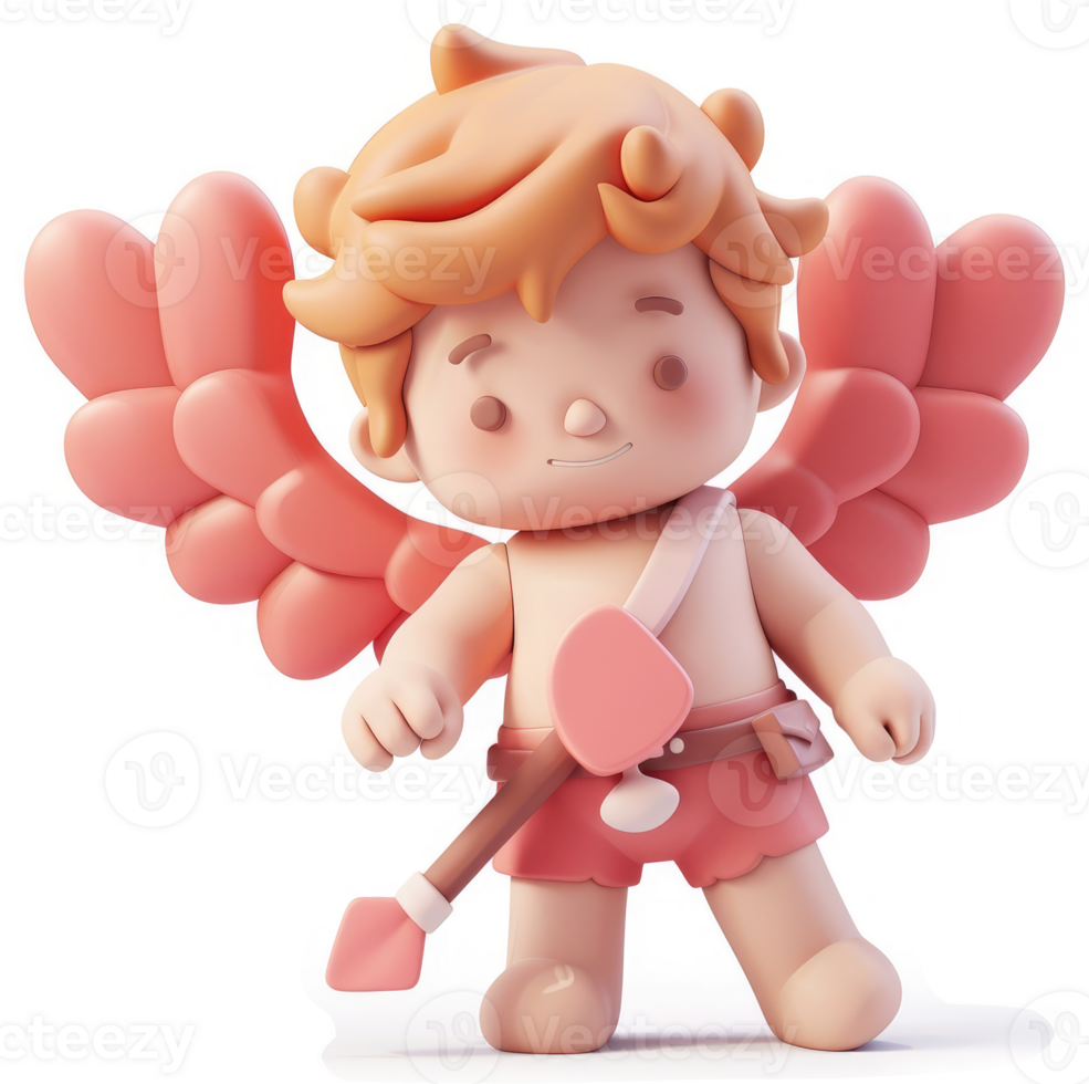 Cute cupid figurine with rosy wings and bow. png