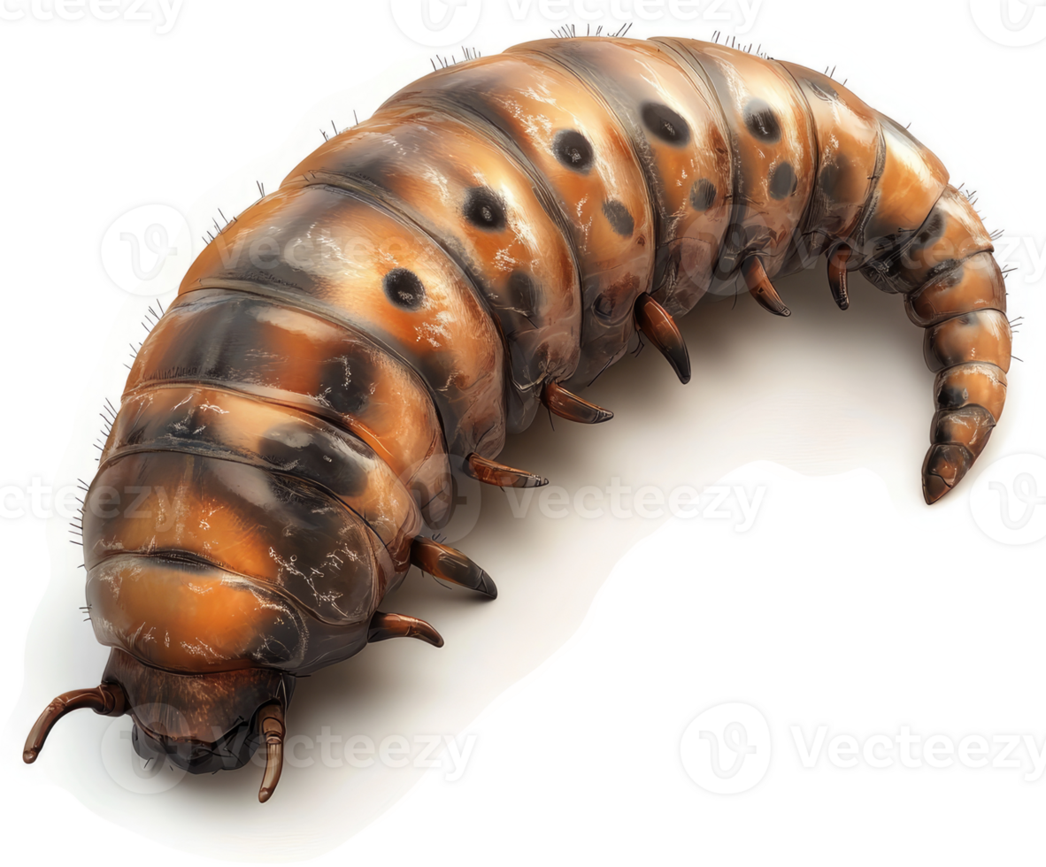 Large, segmented larva with mottled coloration. png