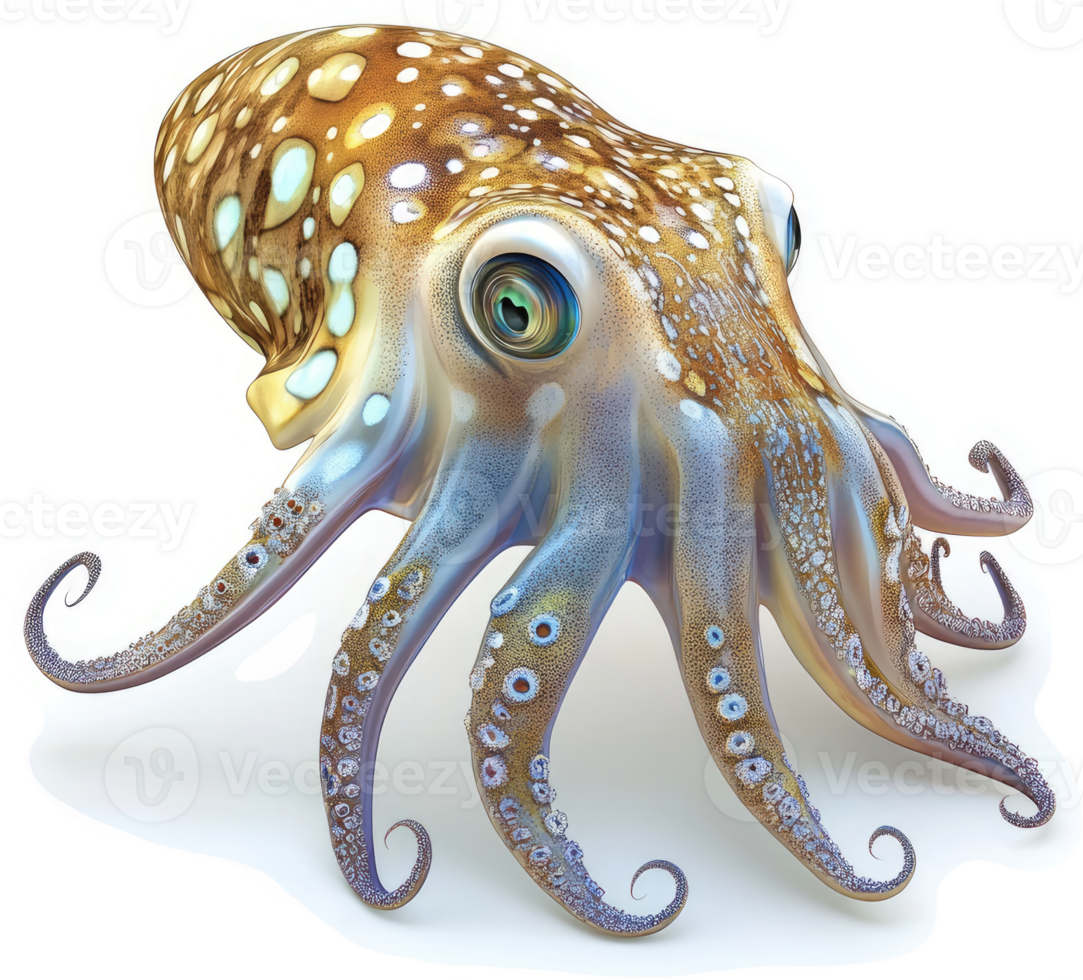 Detailed illustration of a speckled, colorful octopus. png