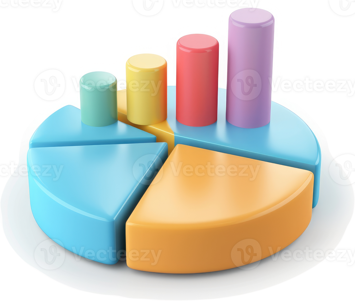 Colorful pie chart and bar graph illustrating data distribution. png