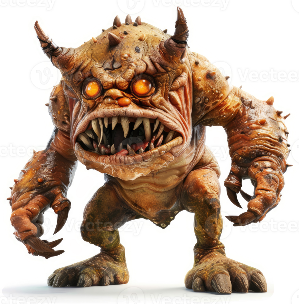 Ferocious, grotesque demon creature stands menacingly. png