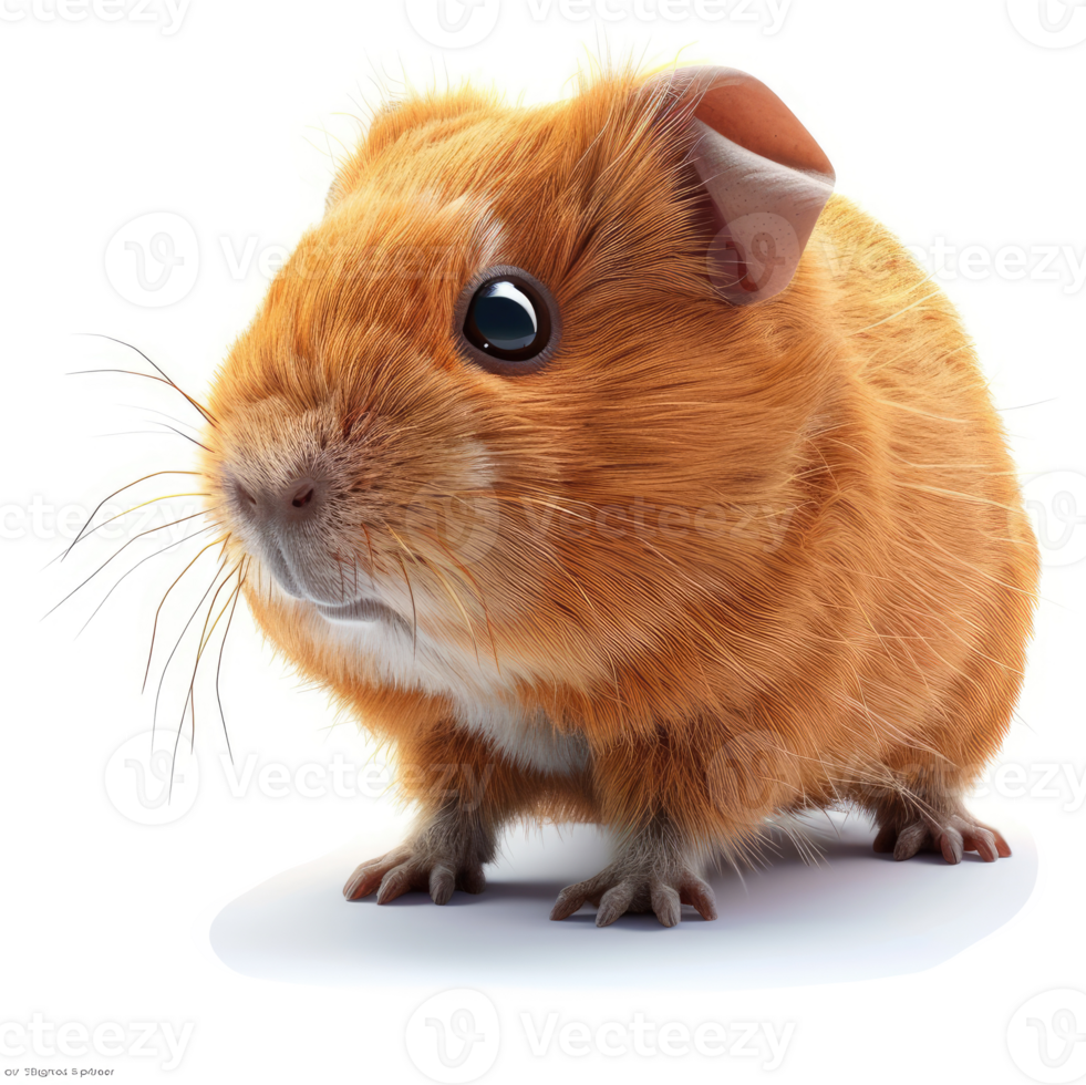 Close-up portrait of a fluffy orange guinea pig. png