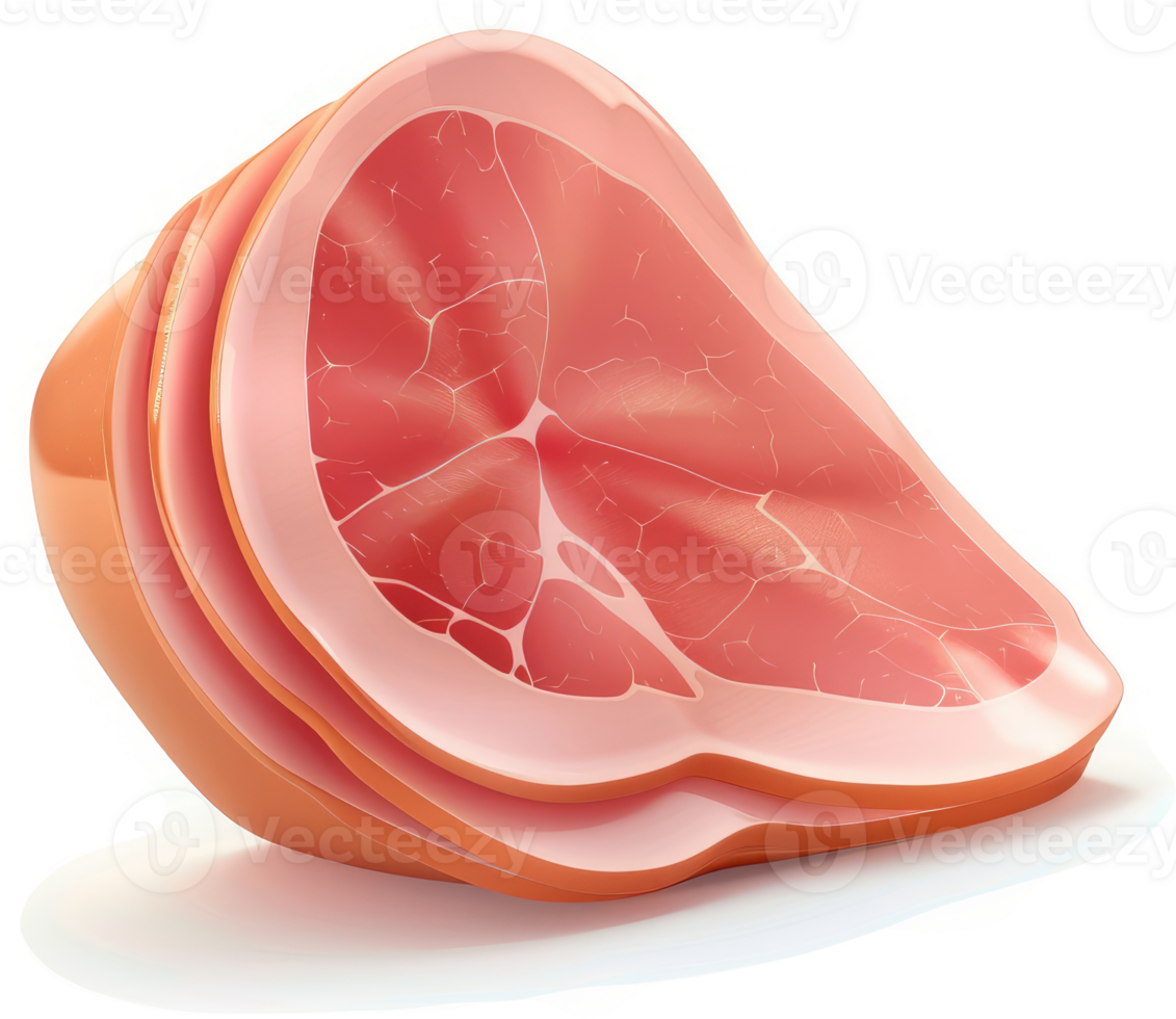 Close-up view of a sliced piece of cured ham. png
