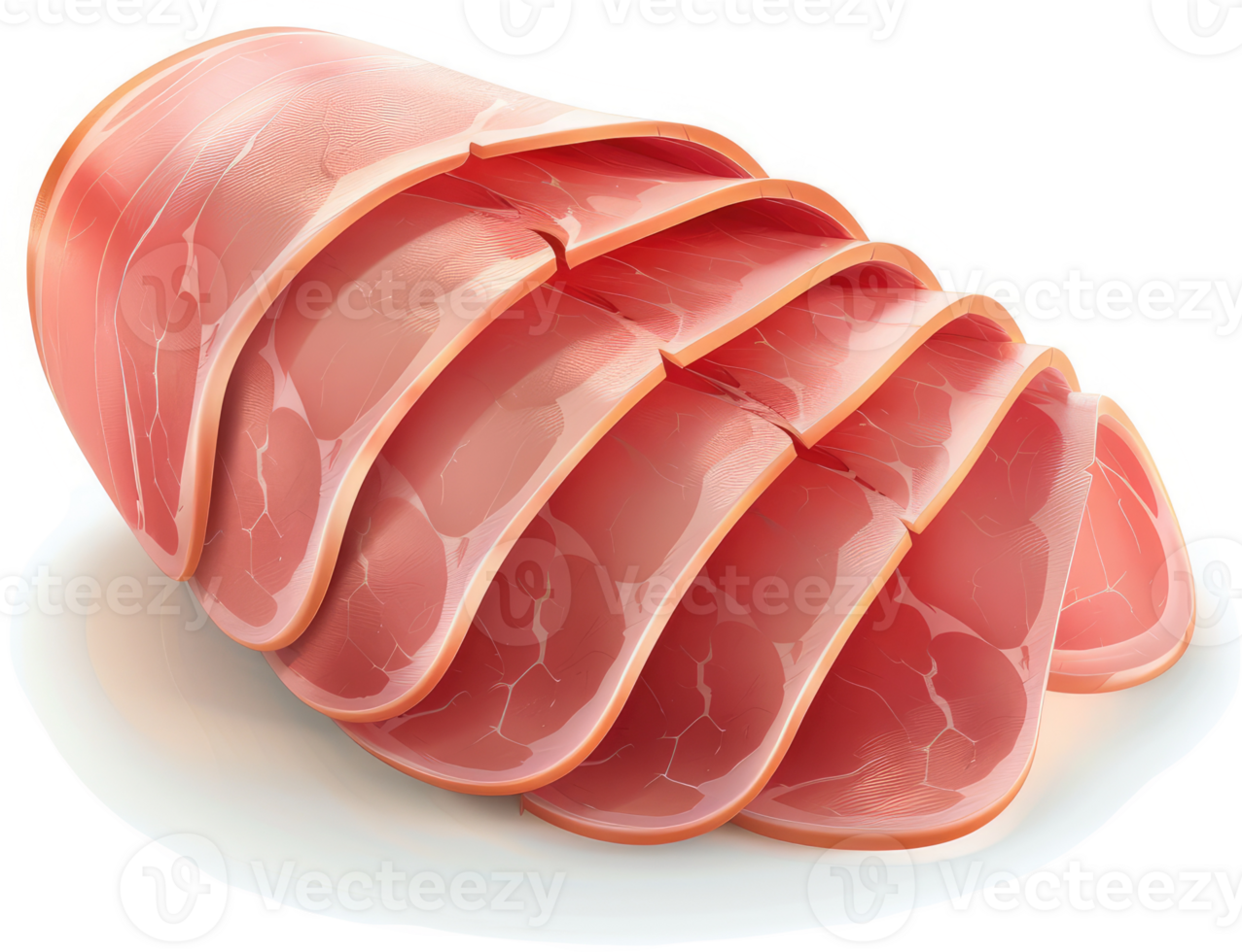 Sliced ham, arranged in a stacked presentation. png