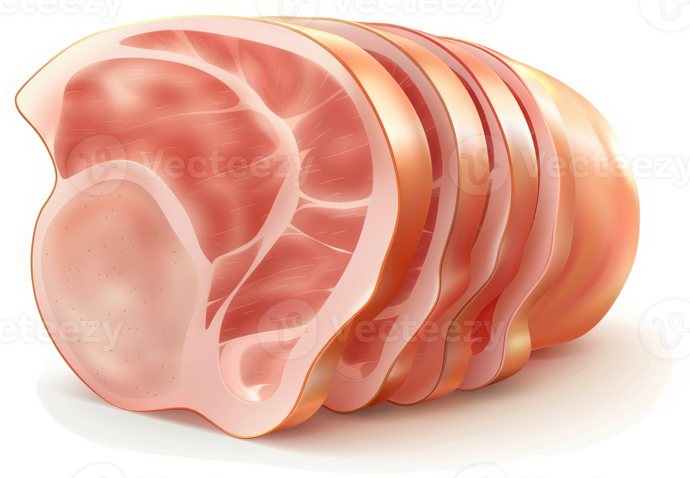 Stacked slices of a pinkish-red pork roast. png
